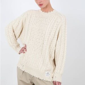 Denimist Oversized Cropped Aran Cable Knit Sweater Ecru Small EUC